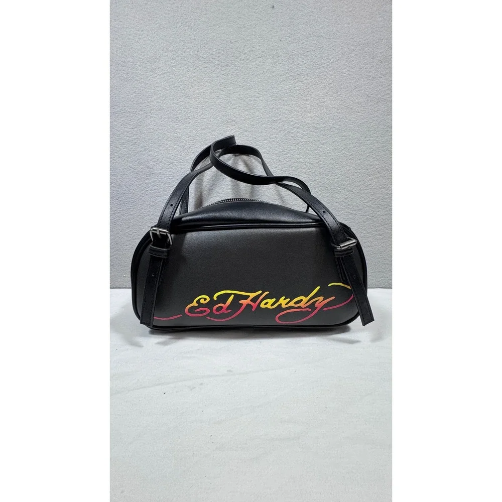 Ed Hardy Tattoo Graphic Bowler Bag Black Multi Skull Rose EHH278-09-BMU NWT